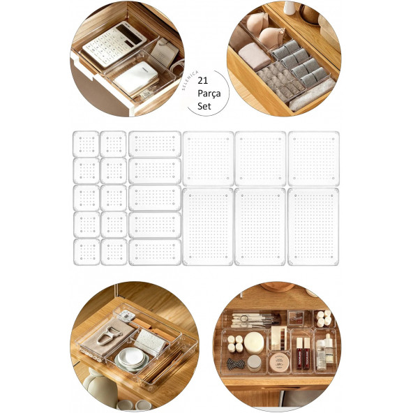 21li Set Modüler Çekmece Içi Düzenleyici Banyo Makyaj Takı Düzenleyici Ofis Masaüstü Organizer Set14