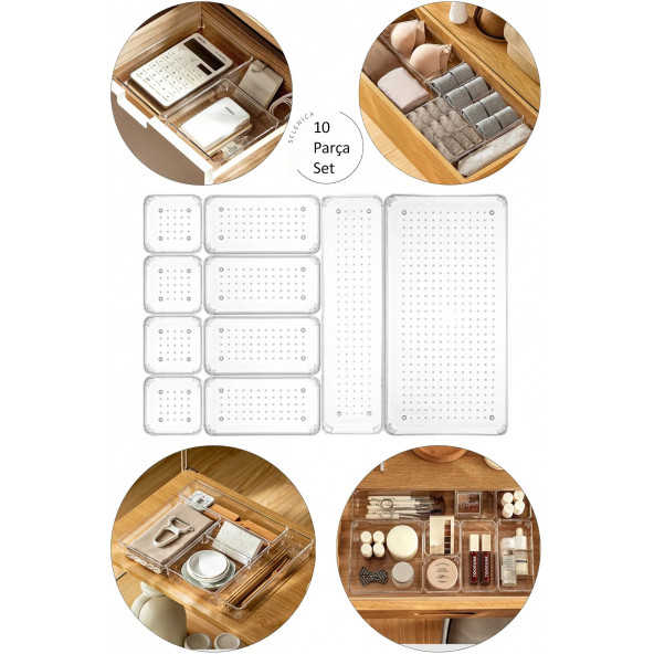 10lu Set Modüler Çekmece Içi Düzenleyici Banyo Makyaj Takı Düzenleyici Ofis Masaüstü Organizer Set8
