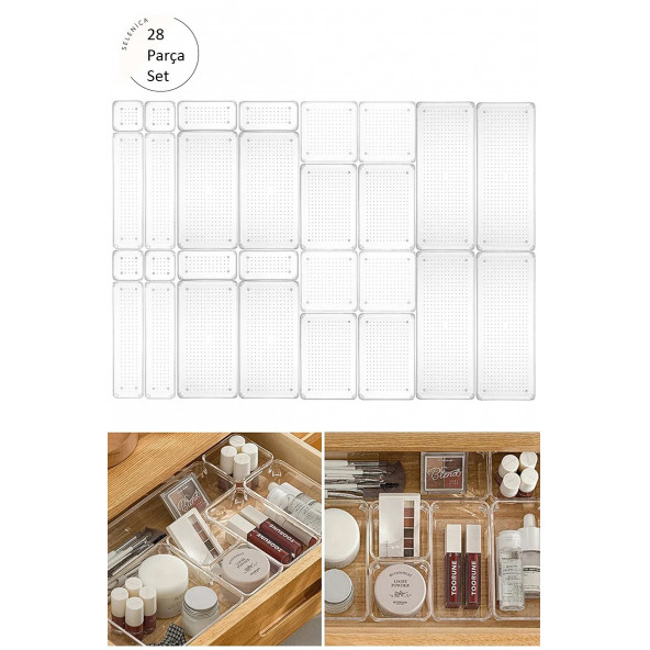 28li Set Modüler Çekmece Içi Düzenleyici Banyo Makyaj Takı Düzenleyici Ofis Masaüstü Organizer Set3