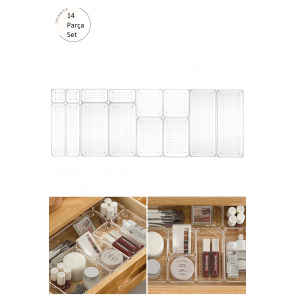 14lü Set Modüler Çekmece Içi Düzenleyici Banyo Makyaj Takı Düzenleyici Ofis Masaüstü Organizer Set2