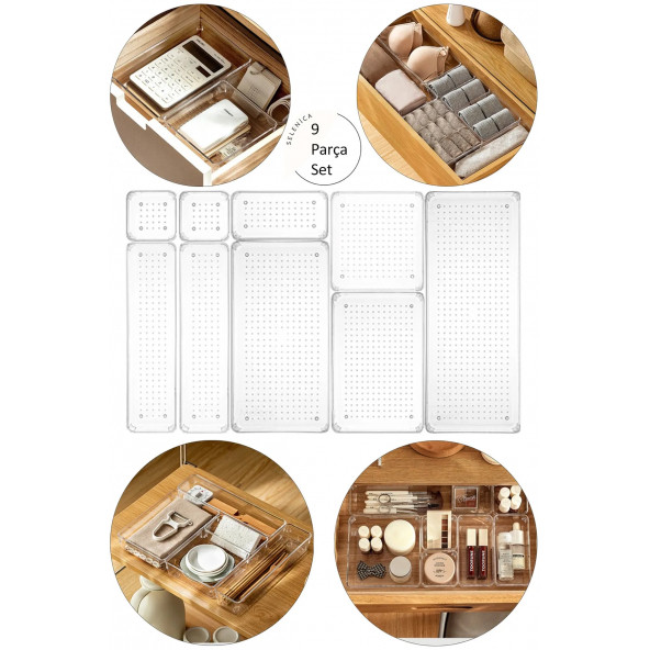 9lu Set Modüler Çekmece Içi Düzenleyici Banyo Makyaj Takı Düzenleyici Ofis Masaüstü Organizer Set4