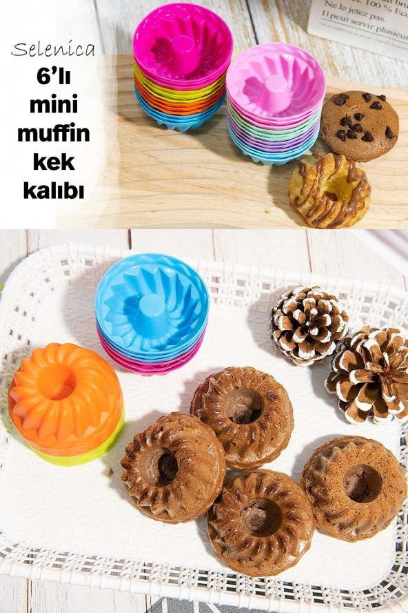 Selenica 6'lı Renkli Mini Silikon Muffin Kalıbı ,Minik Kek Kabı ,Jole Kalıbı ,Cupcake Kalıbı