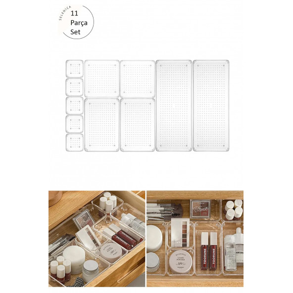 11li Set Modüler Çekmece Içi Düzenleyici Banyo Makyaj Takı Düzenleyici Ofis Masaüstü Organizer Set1