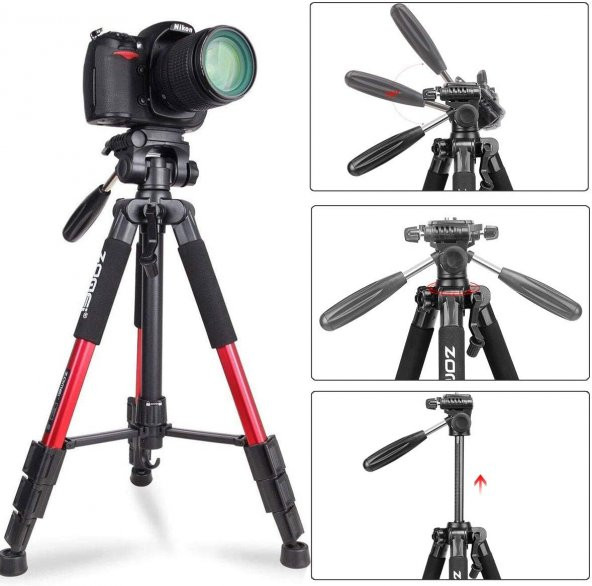 Coverzone Profesyonel Zomei Q111 Taşınabilir 5Kg Taşıma Kapasiteli 139,7cm Alüminyum Tripod