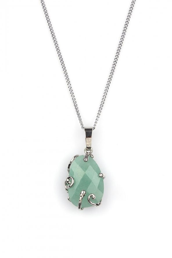 Aventurin Doğal Taş Gümüş Renkli Kolye ürün görseli