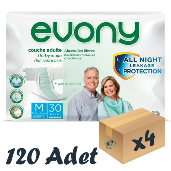 Evony Bel Bantlı Yetişkin Hasta Bezi Medium 30lu 4 Paket 120 Adet