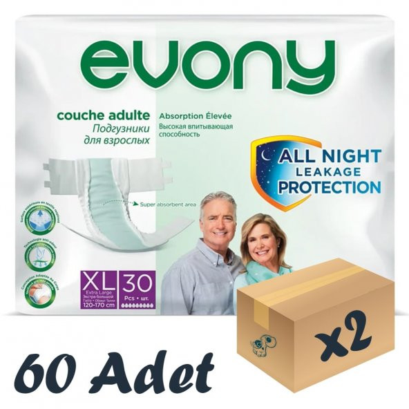 Evony Bel Bantlı Yetişkin Hasta Bezi XLarge 30lu 2 Paket 60 Adet