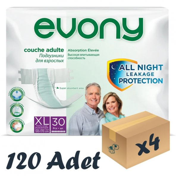 Evony Bel Bantlı Yetişkin Hasta Bezi XLarge 30lu 4 Paket 120 Adet