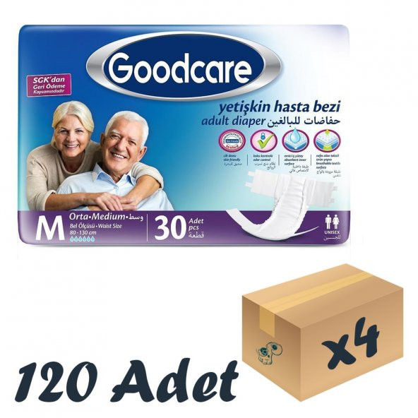 Goodcare Bel Bantlı Yetişkin Hasta Bezi Medium 30lu 4 Paket 120 Adet