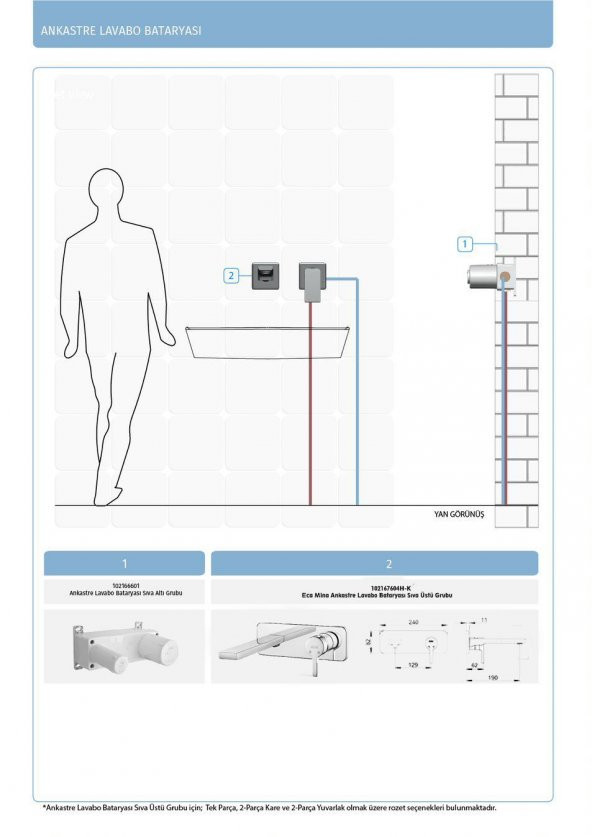 Eca Mina Ankastre Lavabo Bataryası Set/Tek Rozet (102167604H-K+102166601) - 4