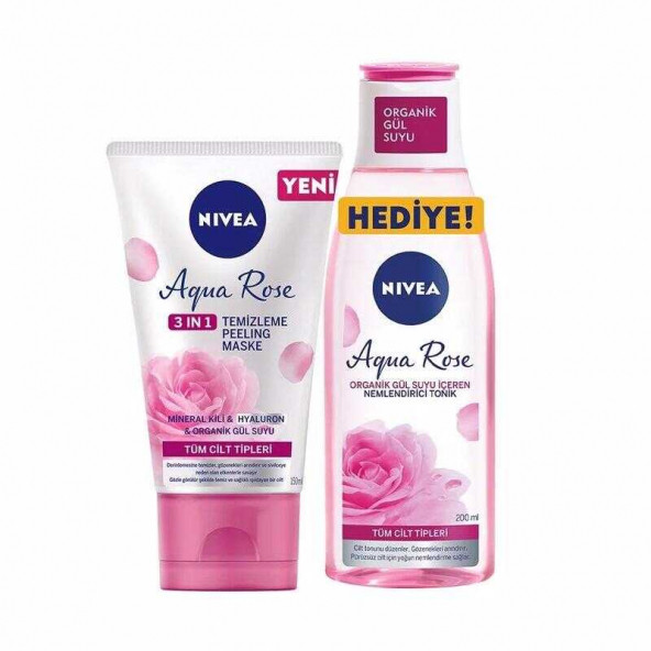 Nivea Aqua Rose 3'ü 1 Arada Peeling Maske 150ml + Aquarose Gülsuyu Nemlendirici Tonik 200ml 4005900919110