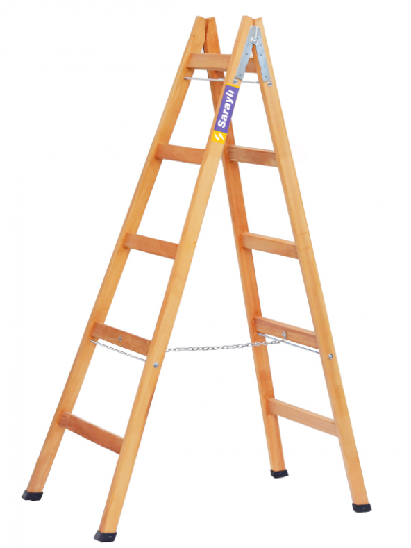 Ahşap Merdiven Gürgen Ağacı Çift Çıkışlı A Tipi 5+5 Basamaklı