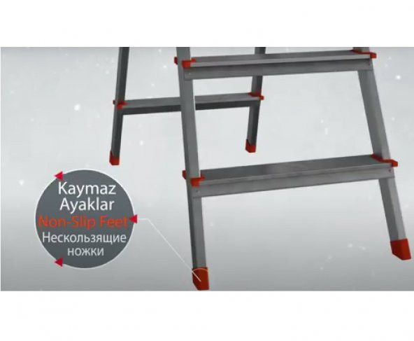 Paslanmaz Alüminyum Çift Çıkışlı Çift Taraflı Seyyar Merdiven 4+4 Basamaklı - 4