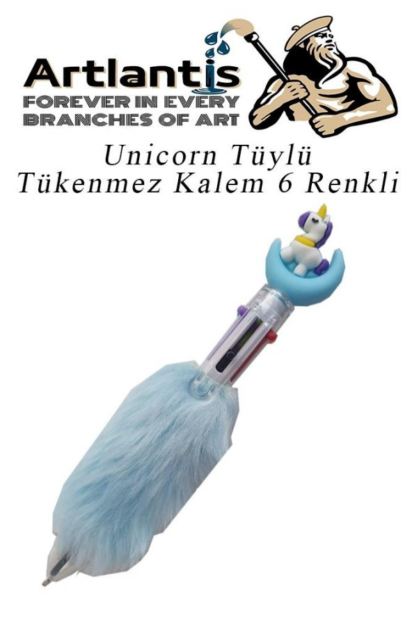 Unicorn Tüylü Tükenmez Kalem 6 Renkli 1 Adet Mavi Pelüş Tükenmez Kalem 6lı Renk Sevimli Hediye Peluş Süslü Tükenmez Kalem