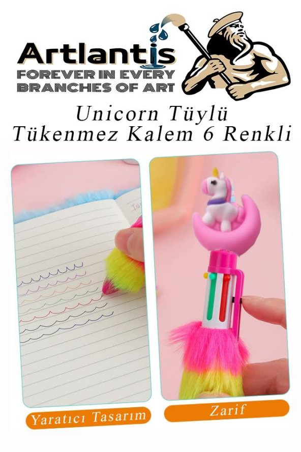 Unicorn Tüylü Tükenmez Kalem 6 Renkli 1 Adet Pembe Pelüş Tükenmez Kalem 6lı Renk Sevimli Hediye Peluş Süslü Tükenmez Kalem - 4