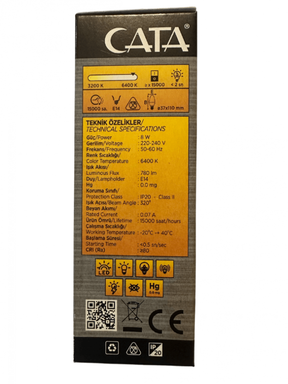 Cata CT-4083 8W 6400K Beyaz Led Buji Ampul E14 Duylu (10 Adet) - 2