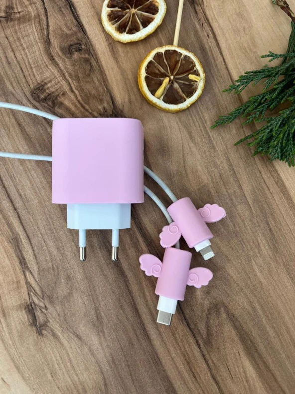 Silikon Şarj Başlığı Ve Kablo Koruyucu 2Li Set Pembe - 2