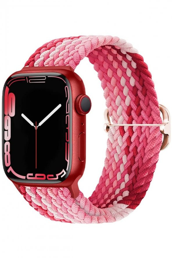 Apple Watch Kordon 3 4 5 6 7 Se 42mm 44mm 45mm Örgü Tokalı Kordon Pembe Beyaz - 1