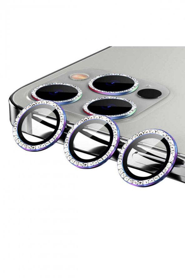 iphone 11 Pro Uyumlu Gökkuşağı Swarovski Taşlı Kamera Lensi Koruma