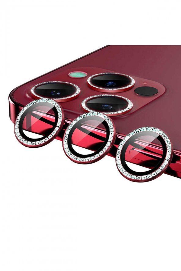 iphone 11 Pro Uyumlu Kırmızı Swarovski Taşlı Kamera Lensi Koruma
