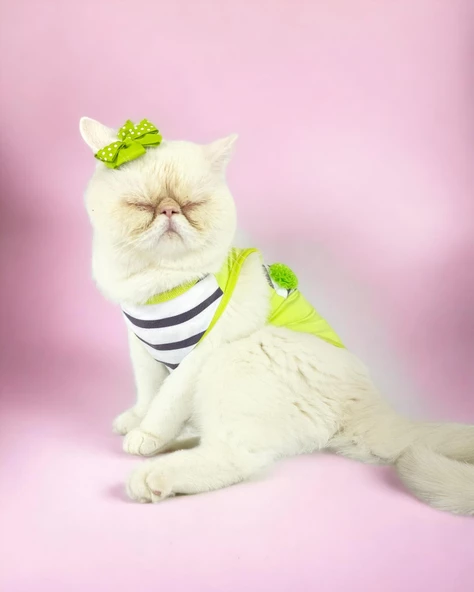 Lime Fuzz Atlet Kedi Kıyafeti Kedi Elbisesi - 2