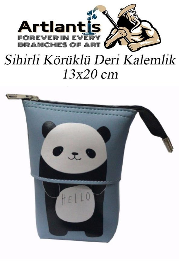 Körüklü Kalemlik Panda 1 Adet Mavi Renk Sihirli Körüklü Deri Kalemlik Kalem Çantası Sevimli Panda Kalem Kutusu - 2