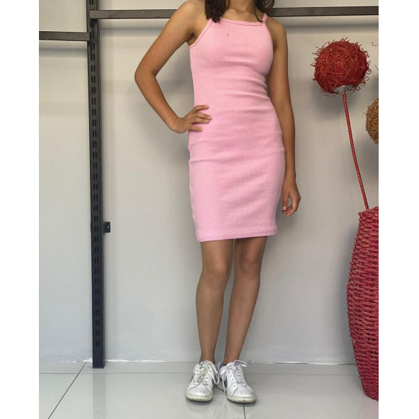 CNG MODA Genç Ip Askılı Elbise Yazlık Triko
