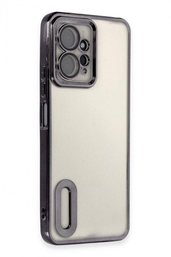 Xiaomi Redmi Note 12 4G Kılıf Slot Kamera Korumalı Logosu Açık Lazer Silikon Kılıf Kapak Siyah