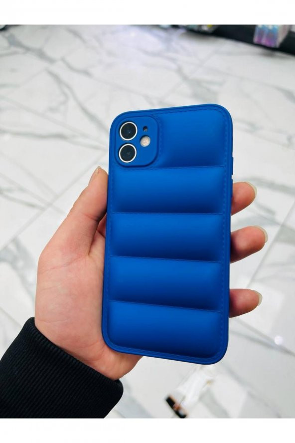İphone 11 Kılıf Yastık Kılıf Puf Kılıf Kabartmalı Kılıf Şişme Kılıf Düz Renk Mavi - 1
