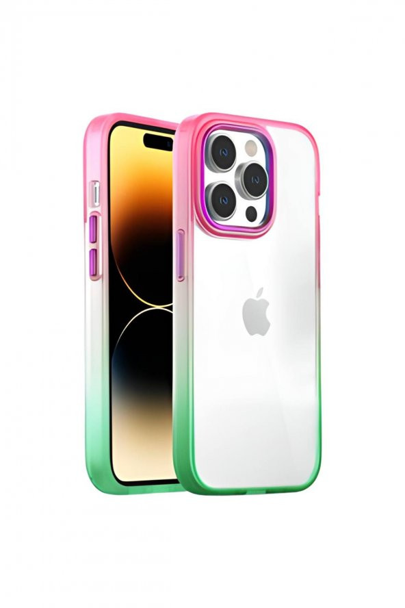 Iphone 13 Pro Max Air Bumper Rainbow Kılıf Pink Green