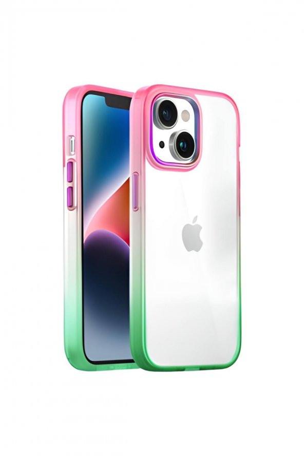 Iphone 14 Plus Air Bumper Rainbow Kılıf Pink Green