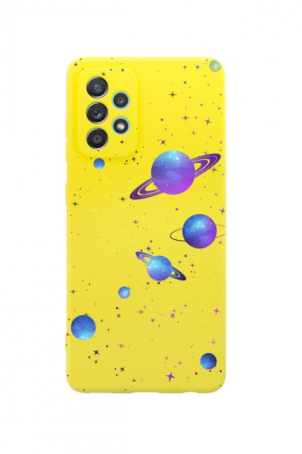Samsung A33 5G Galaxy Stars Premium Silikonlu Sarı Telefon Kılıfı - 1