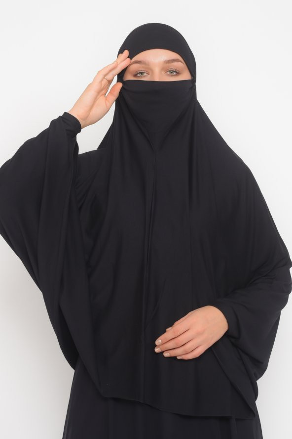Kollu Sufle Çarşaf Üstü Peçeli Pratik Tesettür Hijab - Nikaplı Namaz Örtüsü - 10