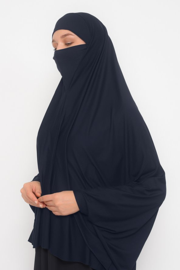 Kollu Sufle Çarşaf Üstü Peçeli Pratik Tesettür Hijab - Nikaplı Namaz Örtüsü - 3