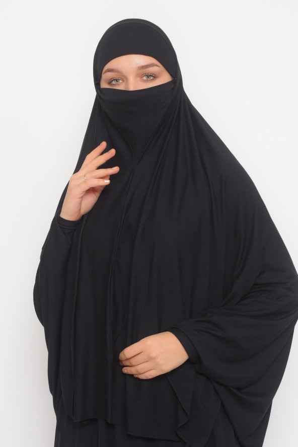 Kollu Sufle Çarşaf Üstü Peçeli Pratik Tesettür Hijab - Nikaplı Namaz Örtüsü - 6
