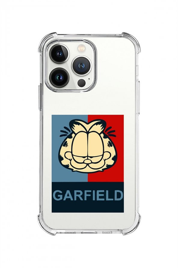 Apple Iphone 11 Pro Max Kılıf GArfield Desenli Köşeli Airbag Nitro Şeffaf Silikon Kılıf Kapak