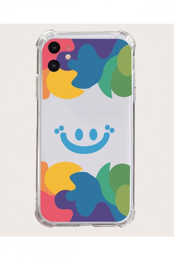 Apple Iphone 12 Mini Kılıf Smile Desenli Köşeli Airbag Nitro Şeffaf Silikon Kılıf Kapak