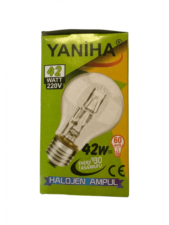 Yaniha 42W (60W) 2800K Sarı Işık E27 Duylu Eski Tip Halojen Ampul (4 Adet)
