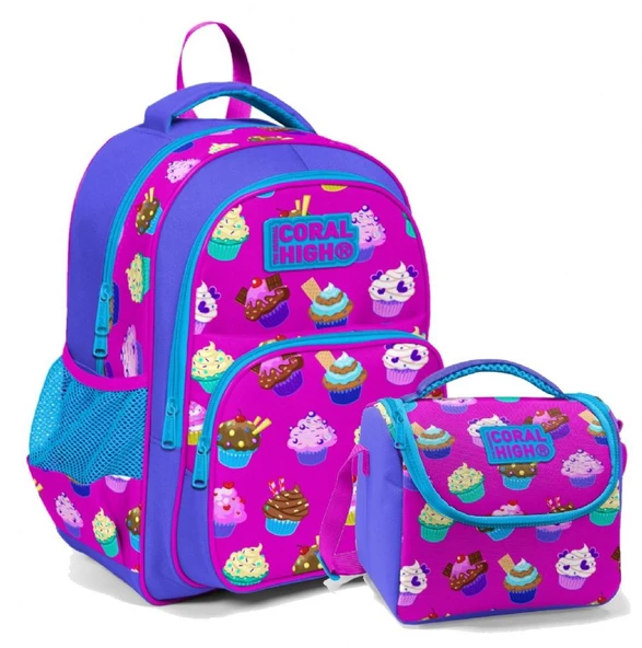 Coral High Kız Çocuk Cupcake  İlkokul Sırt Çantası ve Beslenme Çantası