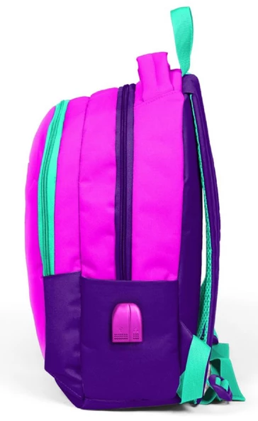 Coral High Pembe Mor Kız Çocuk USB Çıkışlı İlkokul ve Ortaokul Sırt Çantası - Resim 3