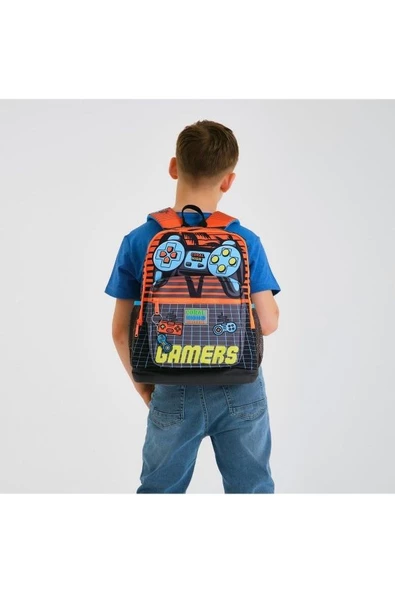 Coral High Kids Gri Turuncu Gamer Desenli 2'li Okul Çanta Seti - Erkek Çocuk - 2