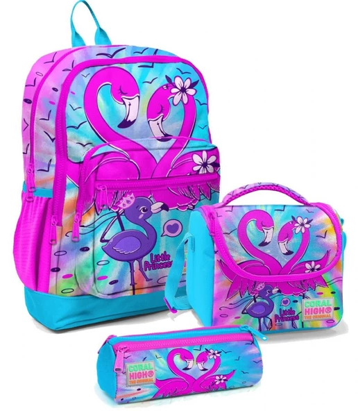Coral High İlkokul Çantası Seti Mavi Pembe Flamingo - Kız Çocuk