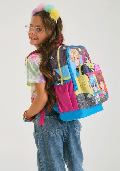 Coral High Mavi Pembe Anime Üçlü İlkokul Okul Çanta Seti - Resim 3
