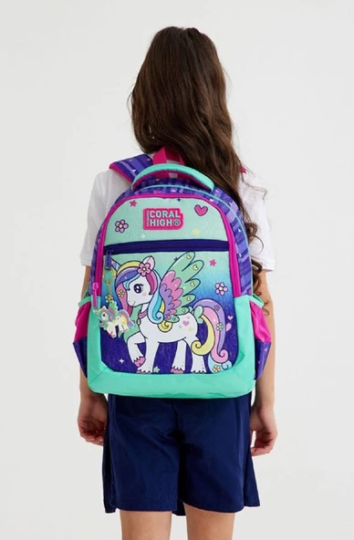 Coral High Yeşil Mor Pegasus İlkokul Okul Sırt Çantası ve Kalemlik Seti - Resim 2