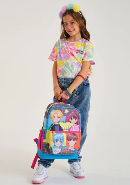 Coral High Mavi Pembe Anime Okul Sırt ve Beslenme Çantası Seti - Resim 4