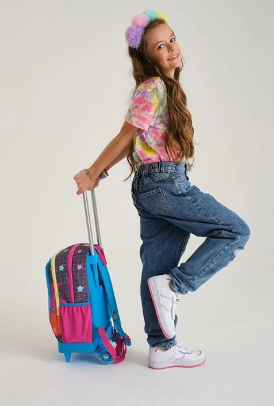 Coral High Mavi Pembe Anime Çekçek Okul Çantası Seti - Işıklı Tekerlekler - Kız Çocuk - Resim 3