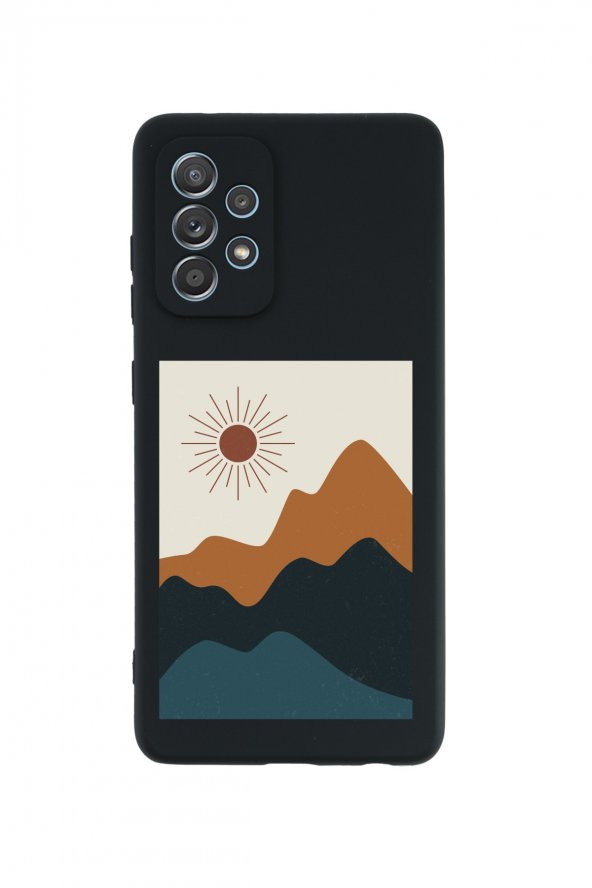 Samsung A52 Mountain Sun Premium Silikonlu Siyah Telefon Kılıfı