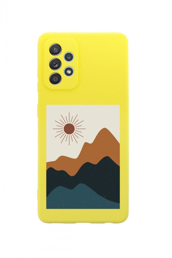 Samsung A52 Mountain Sun Premium Silikonlu Sarı Telefon Kılıfı