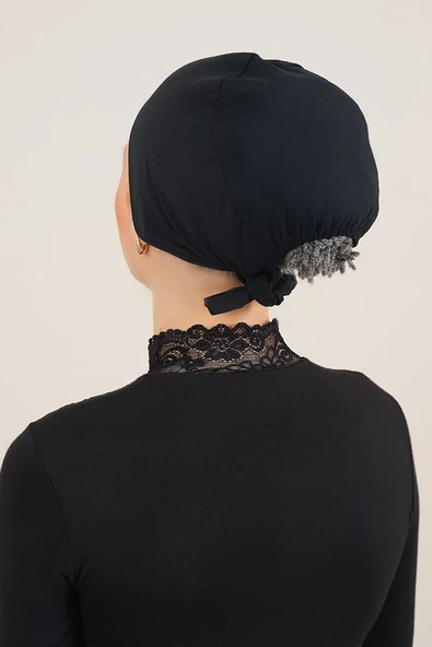 Dikişsiz Model Siyah Bone - Resim 4