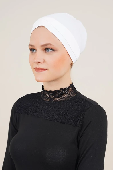 Çapraz Bantlı Beyaz Bone - Resim 2